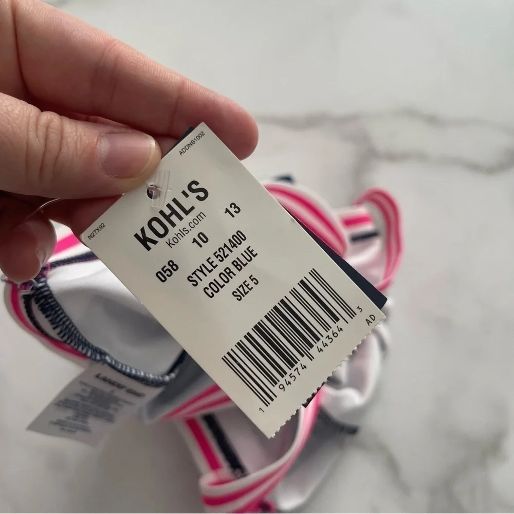 Lands End Stripe Pink Trim Swim Top Size 5